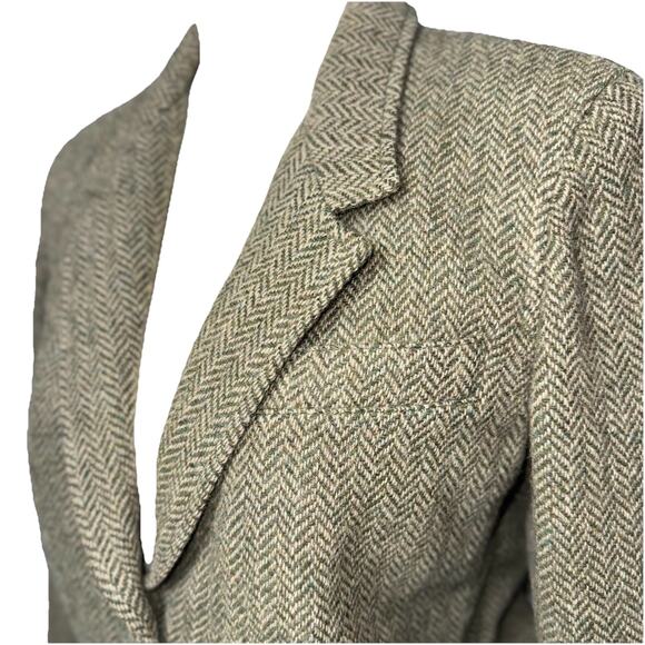 VTG Lizsport Sz 2P Petite 100 Wool Herringbone Tweed Blazer Jacket Leather Elbow - Picture 4 of 8